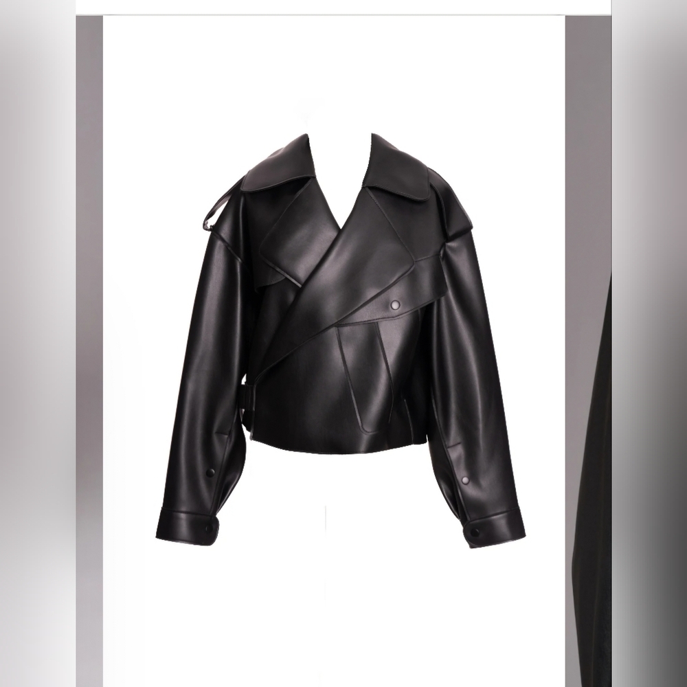 JLUXLABEL Black Cropped Leather Moto Jacket - Picture 4 of 4